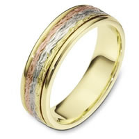 Item # 110591E - 18K Tri-Color Gold Comfort Fit 6mm Wedding Band