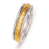 Item # 211051E - 18 Kt Two-Tone Gold Hammered Wedding Band