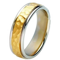 Item # 211121 - 14 Kt Two-Tone Gold Hammered Wedding Band