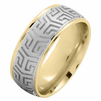 Item # 216137YWY - 14 Kt Two-tone 8.0 MM Carved Wedding Band