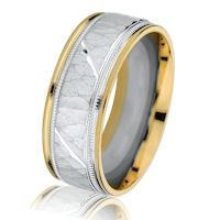 Item # G14658E - Two-Tone Gold Hammered Milgrain Wedding Ring