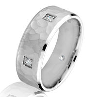 Item # G86855WE - White Gold Diamond Hammered Wedding Ring