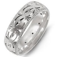 Item # M8277WE - 18K White Gold, Carved Diamond Wedding Band